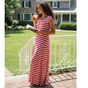 RALPH LAUREN SPORT Red White Striped Maxi Dress Made in Peru 100% Pima Cotton